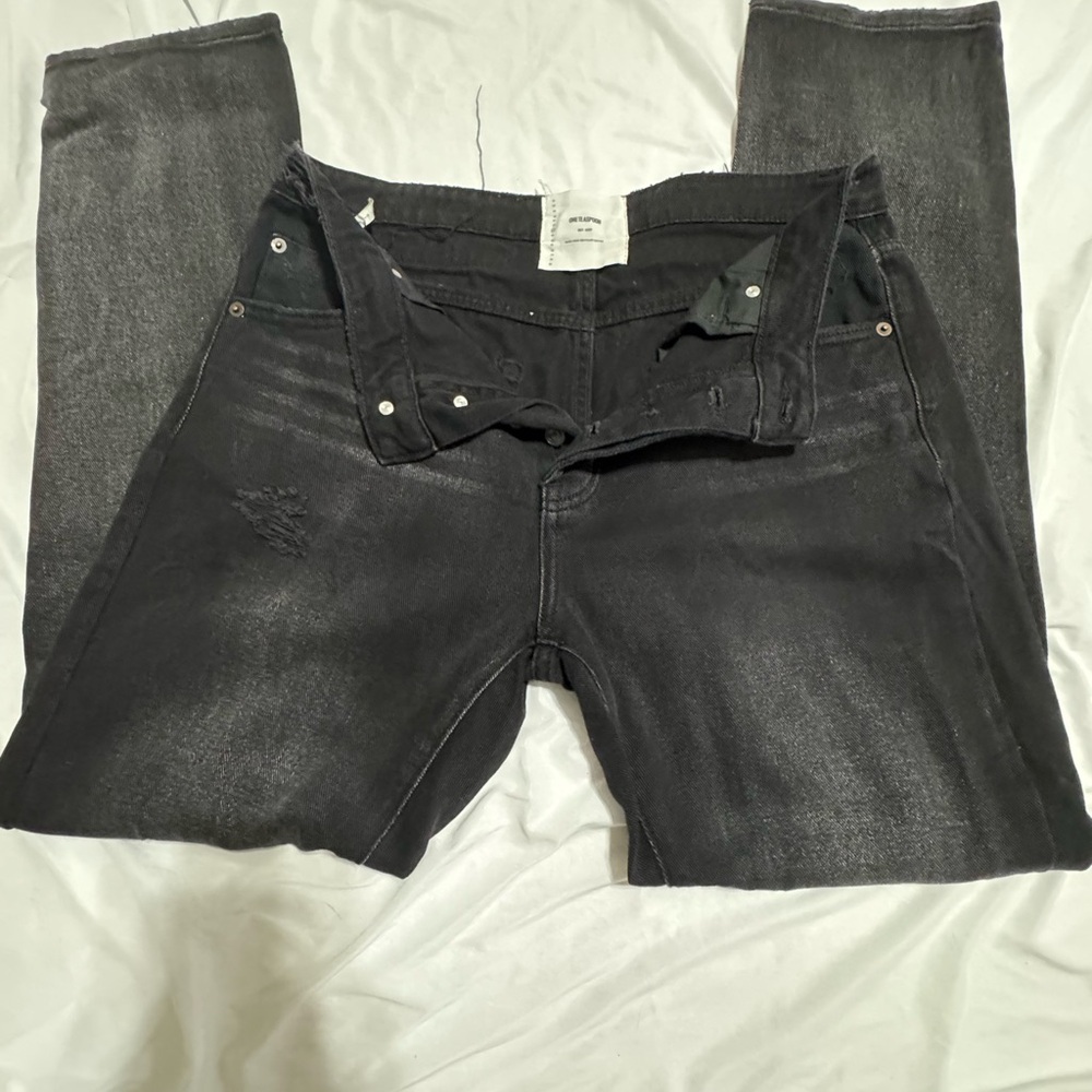 One Teaspoon Truckers Black Distressed Straight Leg Jeans Button Fly Size 28